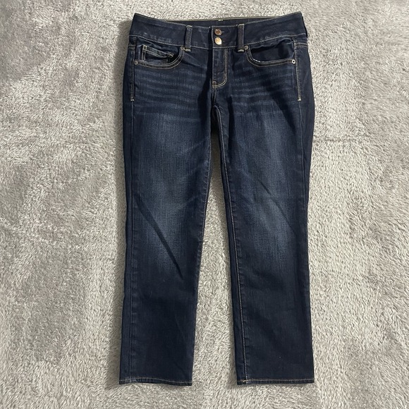 American‎ Eagle Jeans Womens Size 4 Artist Crop Stretch Low Rise Blue Dark Wash - Picture 1 of 8